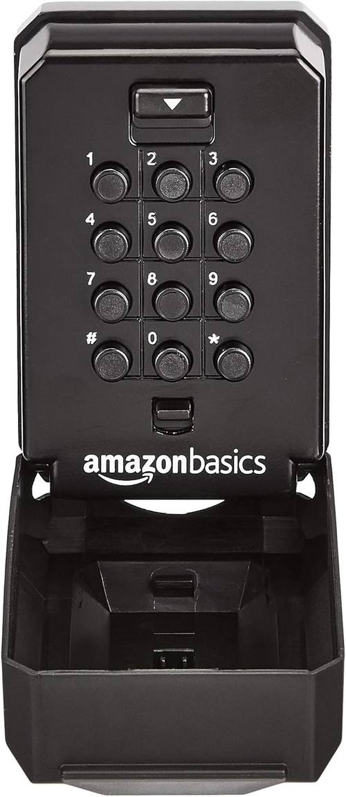 AmazonBasics Wall Mount Push Button Key Storage Lock Box, Black/Grey, 1-Pack