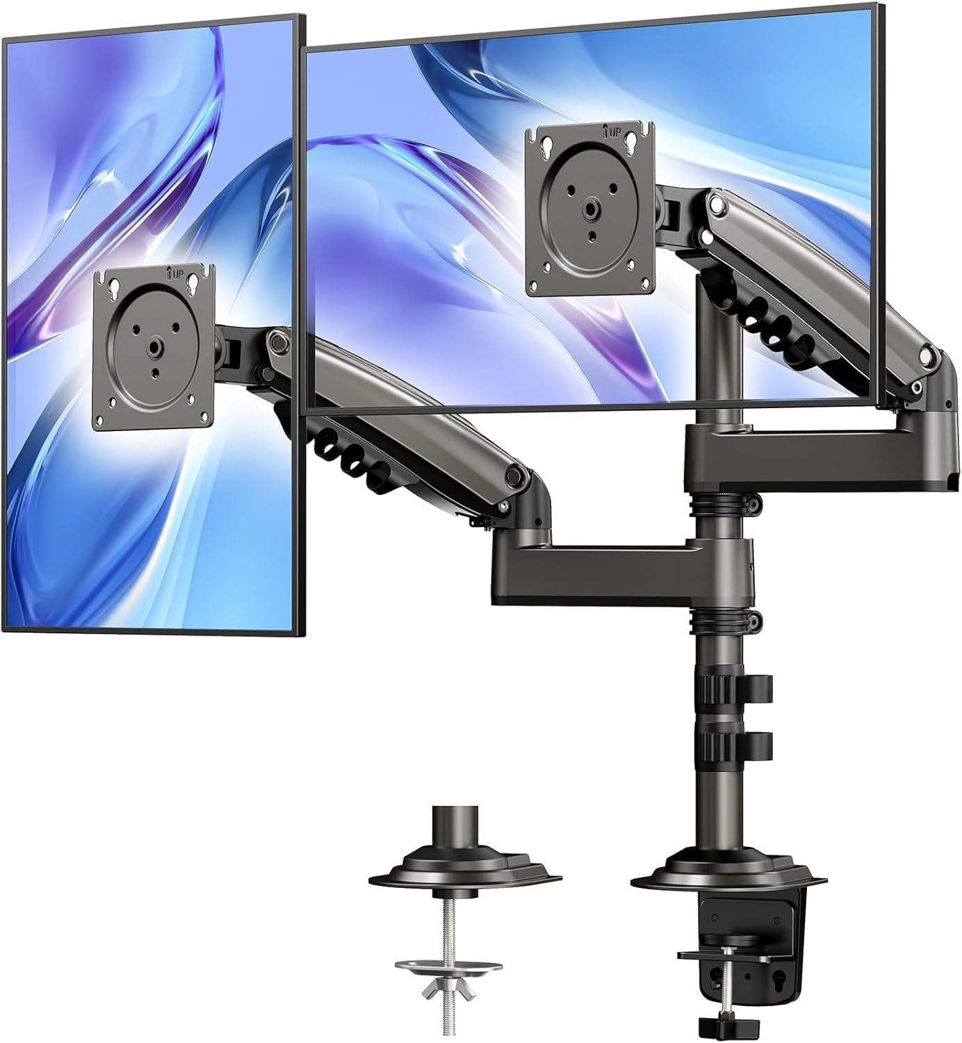 HUANUO 17-32 Inch Dual Monitor Stand, Stacked Monitor Mount, Monitor Arms for 2 Monitors, Ergonomic Adjustable Tilt/Swivel/Rotate, Weight Max 19.8 lbs, VESA 75/100mm