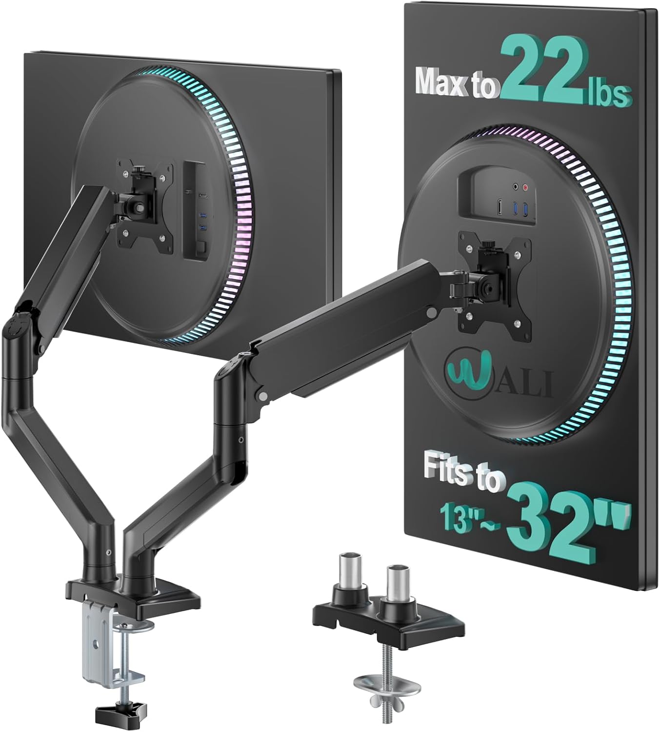 WALI Adjustable Dual Monitor Arm for 13-32 inch Screens, 22 lbs per Arm